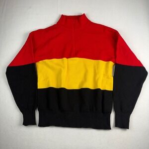 Equinox Vintage Mens Wool Quarter Zip Sweater Colorblock Red Yellow Black Large